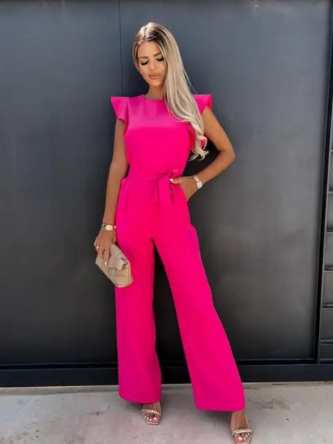 Comfortabele casual dames jumpsuit met elegante wijde pijpen, perfect voor lente en zomer.