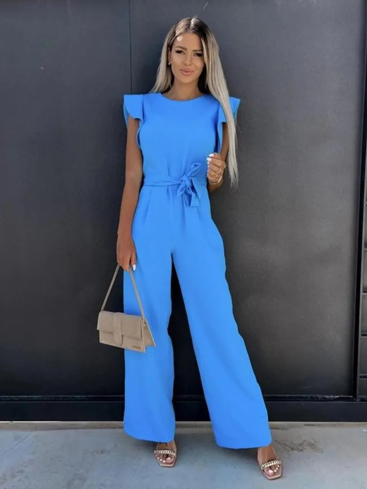 Modieuze dames jumpsuit met wijde pijpen en mouwloze top, veelzijdig voor feest of casual.
