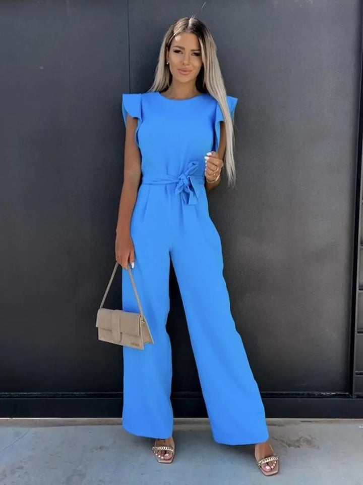 Modieuze dames jumpsuit met wijde pijpen en mouwloze top, veelzijdig voor feest of casual.