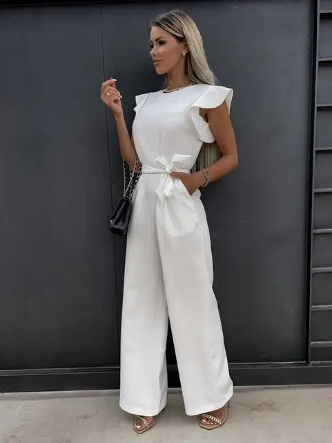 Stijlvolle dames zomer jumpsuit met wijde pijpen, ideaal voor een casual of feestelijke outfit.