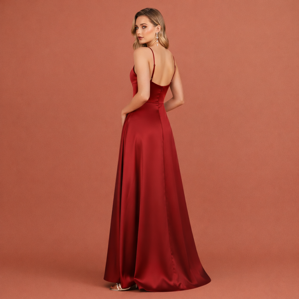 Chique maxi jurk voor dames, met sensuele zijsplit en delicate dunne bandjes, perfect als galajurk.