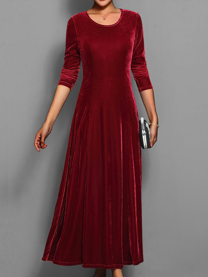 Elegante dames maxi feestjurk met ronde hals en lange mouwen, ideaal voor formele gelegenheden.