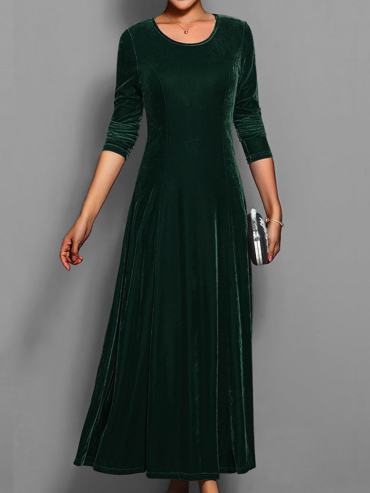 Formele dames avondjurk, A-lijn model met lange mouwen en ronde hals, perfect als bruiloftsgast.