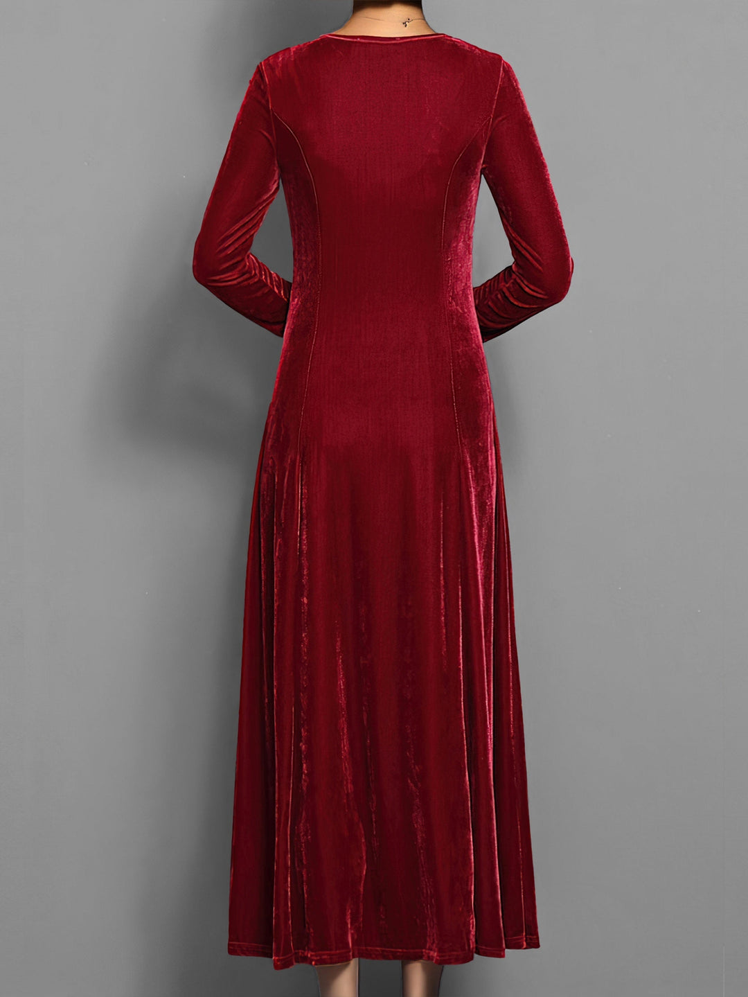 Elegante dames kleding: een maxi avondjurk met lange mouwen en ronde hals, perfect voor feestelijke gelegenheden.