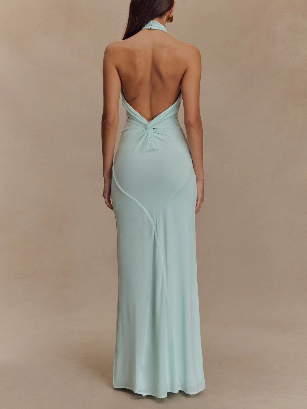 Comfortabele lange dames maxi-jurk met hoge hals. Veelzijdig als elegante avondjurk of zomerse jurk.