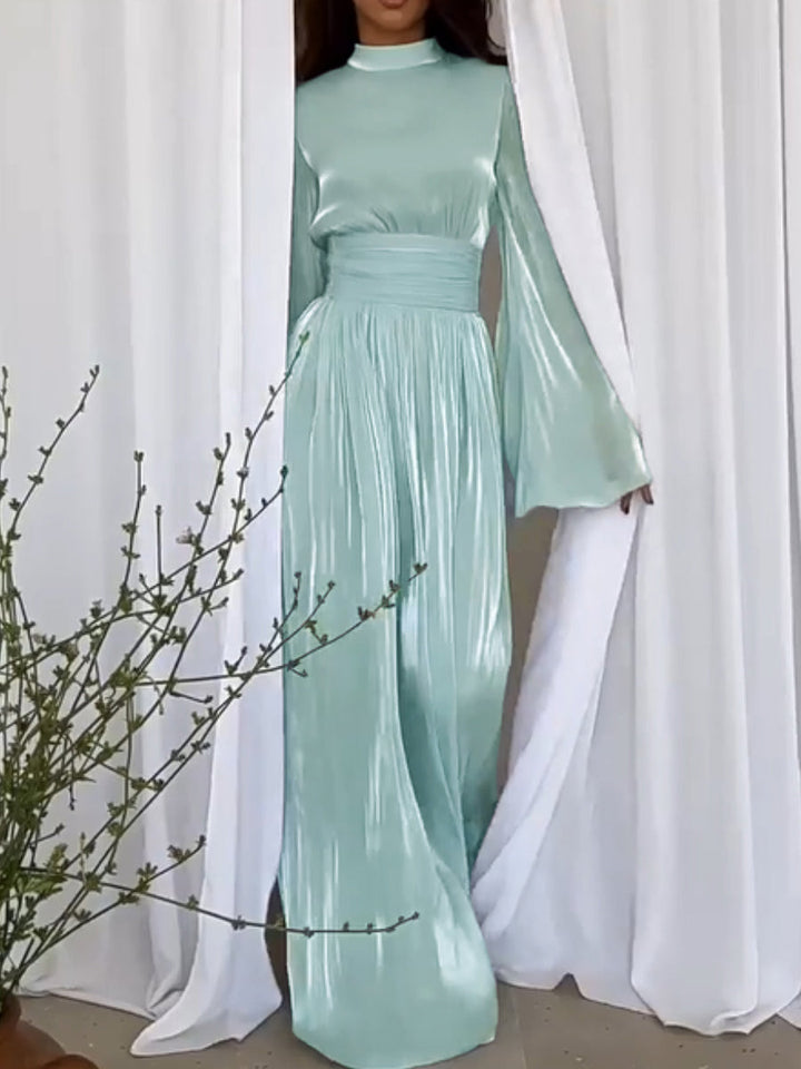 Chique plooi maxi jurk voor dames met strikceintuur; een formele jurk, perfect als galajurk of feestjurk.
