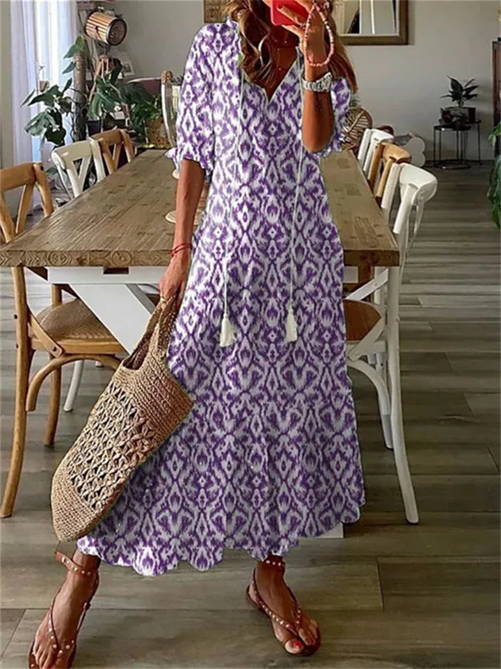 Lange elegante zomerjurk voor dames, perfect voor casual of chique gelegenheden, met een charmante uitstraling.
