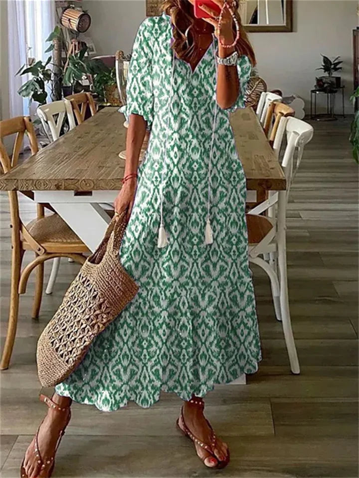 Comfortabele zomerse maxi-jurk voor vrouwen, lange vloeiende pasvorm, perfect als casual damesjurk of strandoutfit.