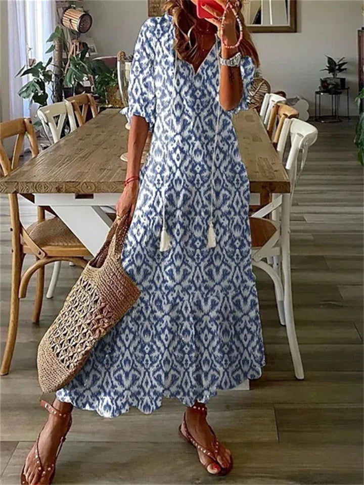 Vrouwen maxi-jurk, zomerse lange jurk, ideaal als comfortabele vakantie- of strandjurk met elegante charme.
