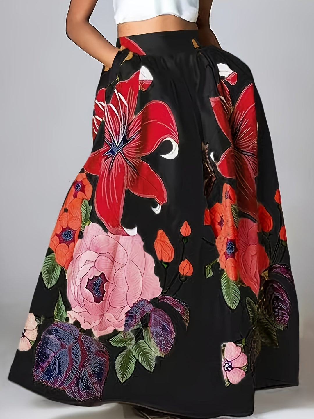 Comfortabele hoge taille maxi rok voor dames met prachtige bloemenprint. Een must-have voor zomerse gelegenheden.