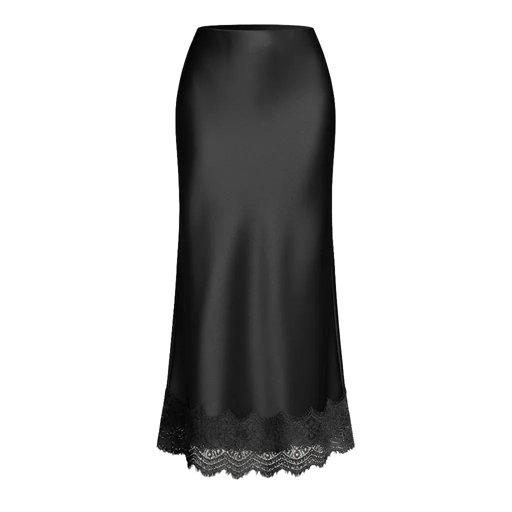 Chique dames maxirok met een prachtig kanten patroon, perfect voor een formele outfit of een avondje uit.