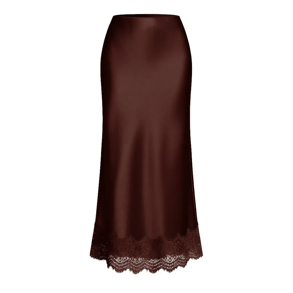 Verfijnde elegante maxirok met kanten inzet voor vrouwen, ideaal voor avondkleding of stijlvolle zomerfeesten.