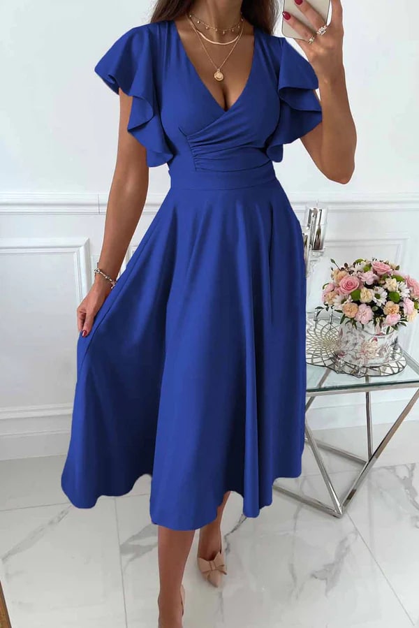 Formele dames feestjurk, een elegante midi galajurk met unieke vlindermouwen voor avondkleding.