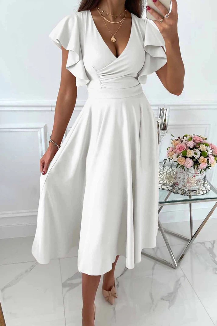 Sierlijke A-lijn midi galajurk voor dames, voorzien van elegante vlindermouwen, perfect voor feestelijke avonden.
