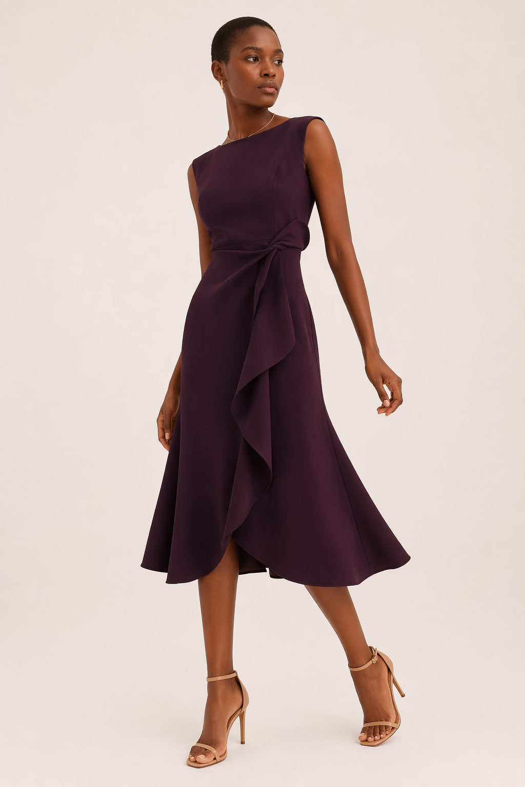 Witte elegante midi-jurk dames met split, ideaal als zomerjurk of cocktailjurk. Mouwloos, flatterende pasvorm.