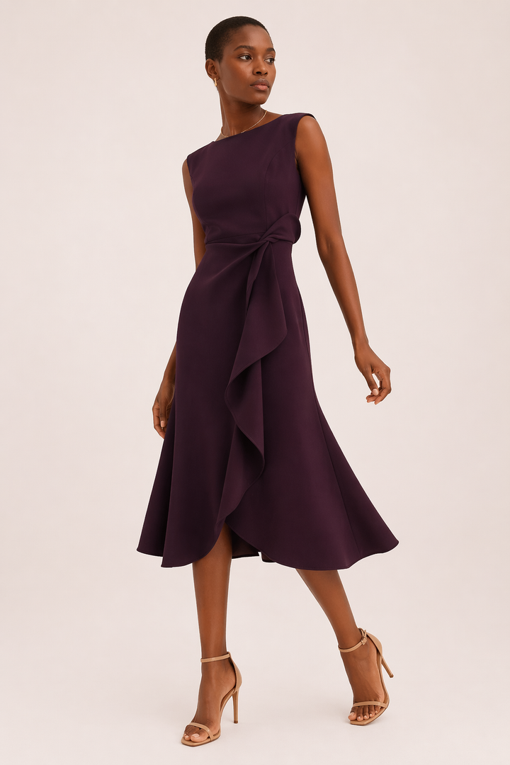 Witte elegante midi-jurk dames met split, ideaal als zomerjurk of cocktailjurk. Mouwloos, flatterende pasvorm.