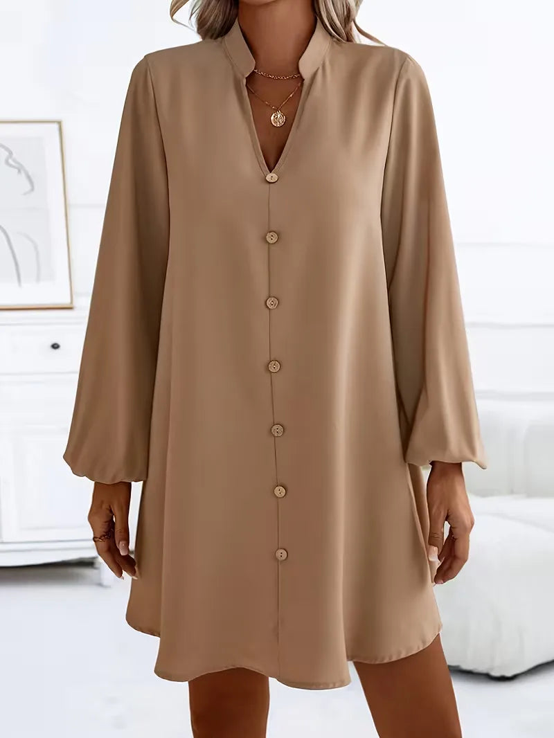 Dames overhemdjurk: elegante V-hals, lange mouwen, comfortabele mini jurk voor kantoor en vrije tijd, lente/herfst.