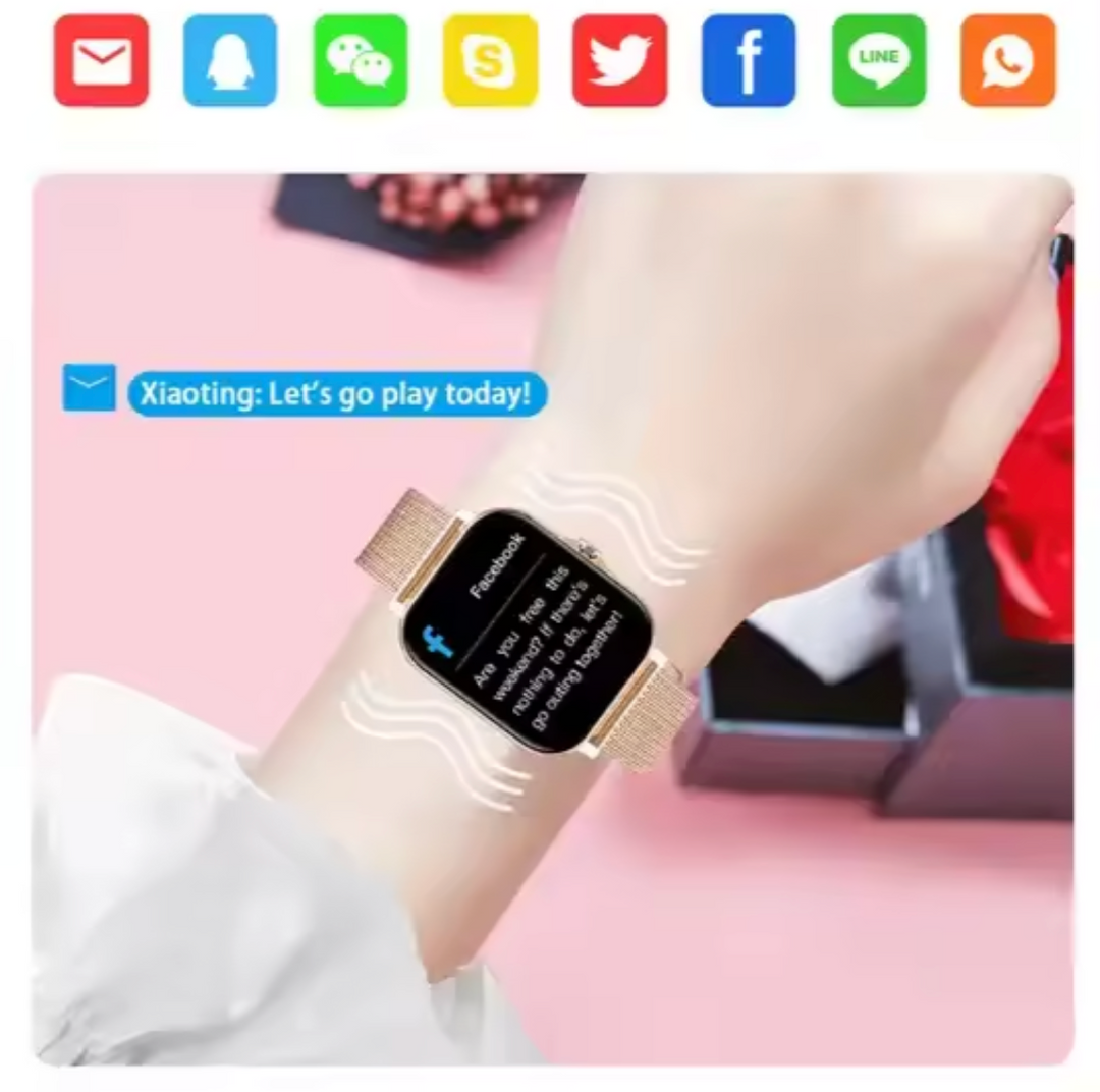 "Elegante dames smartwatch: stijlvol metalen horloge met groot touchscreen, geschikt voor gezondheidstracking en notificaties