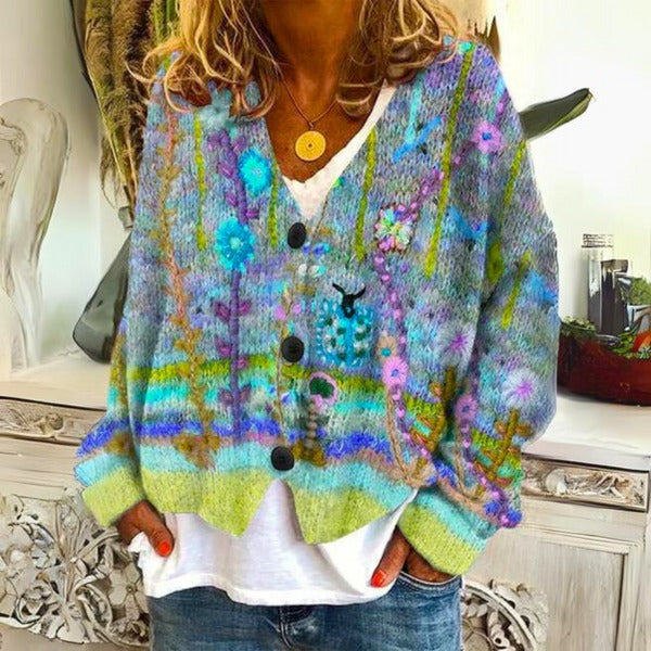 Comfortabele lente/winter dames trui met trendy bloemenprint, ideaal voor casual of geklede outfits.