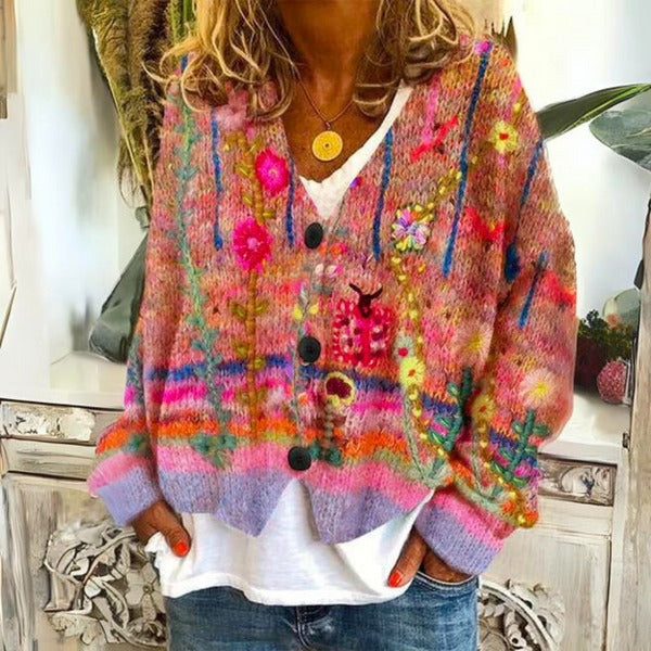 Stijlvolle vrouwenkleding: Mode dames trui met bloemenmotief. Een elegante toevoeging aan elke garderobe.