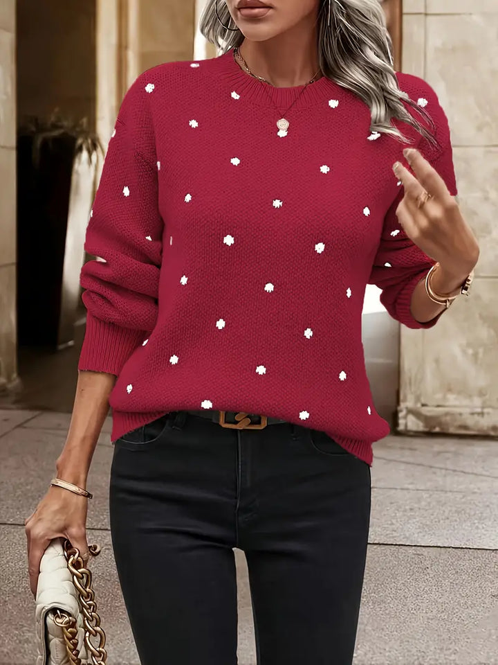 Modieuze dames trui met lange mouwen en chique polkadot details, perfect voor elke gelegenheid.