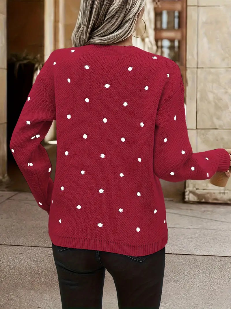 Casual maar elegante polkadot trui voor dames, met lange mouwen en comfortabele stof.