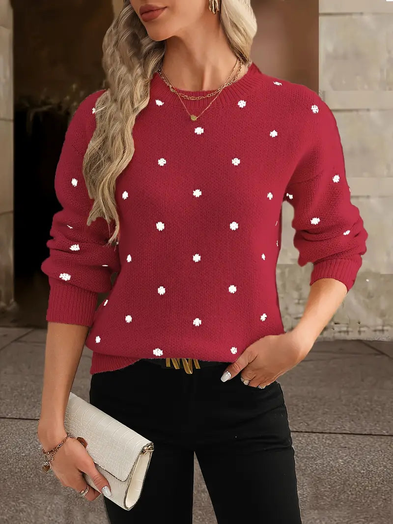 Chique polkadot dames trui met lange mouwen, ideaal voor een elegante en warme look.