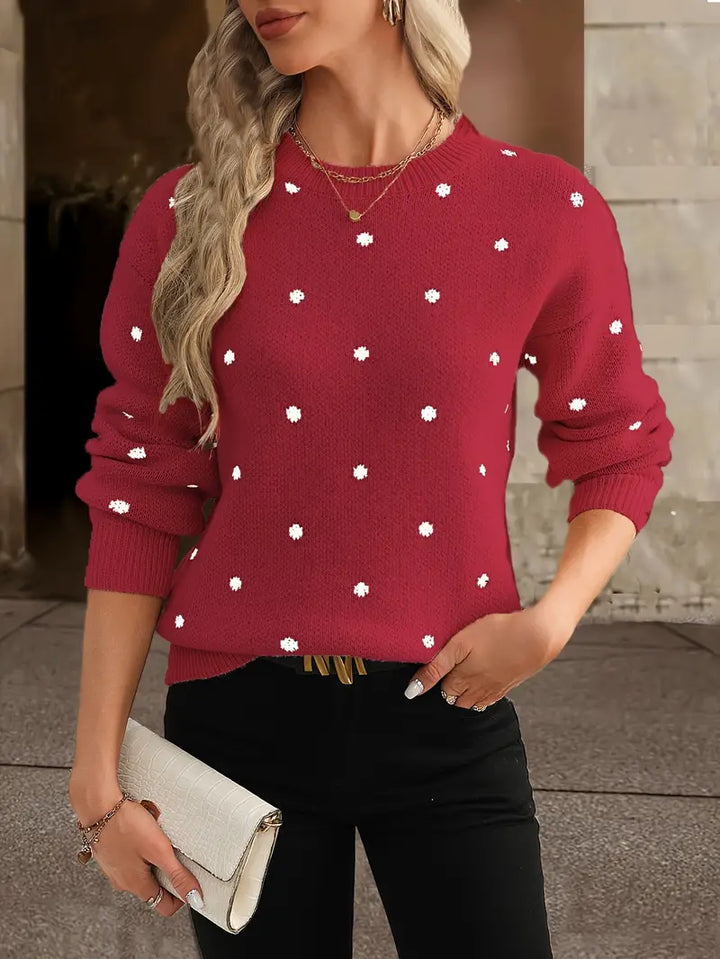 Chique polkadot dames trui met lange mouwen, ideaal voor een elegante en warme look.