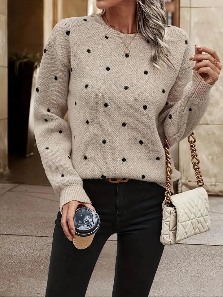 Elegante dames trui met lange mouwen en trendy polkadot dessin, voor een modieuze uitstraling.