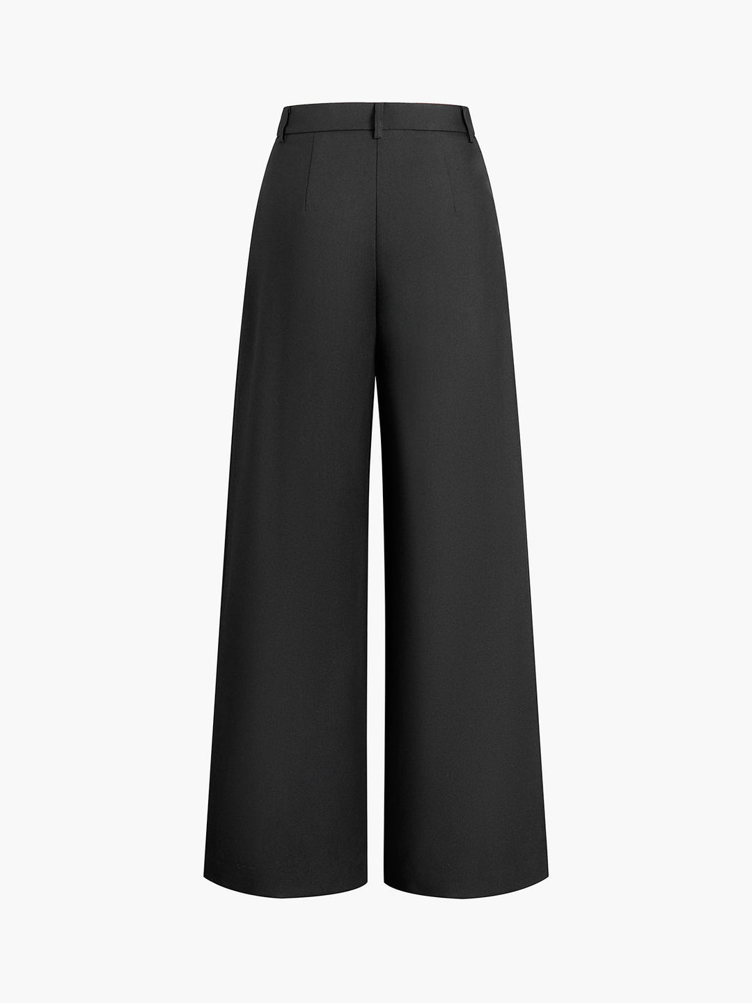 Zakelijke damesbroek met hoge taille en wide leg, gedragen door model. Perfect voor een elegante kantooroutfit.