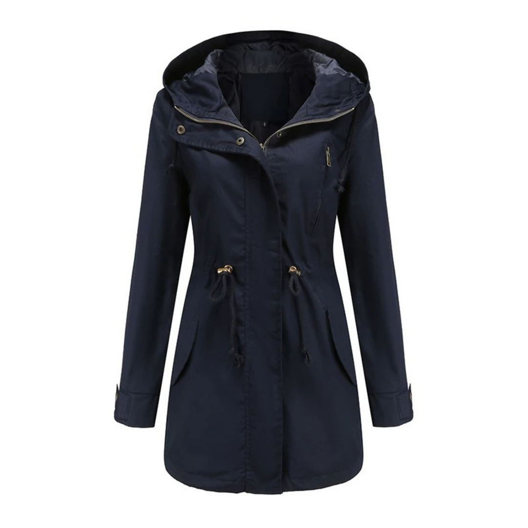 Comfortabele dames herfstjas, winddicht met capuchon, elegant getailleerd, ideaal voor outdoor activiteiten.