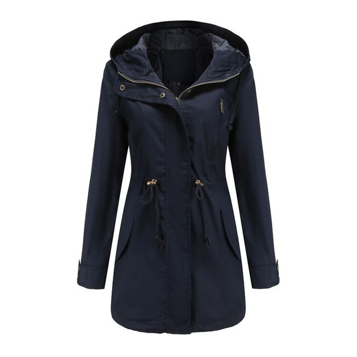 Comfortabele dames herfstjas, winddicht met capuchon, elegant getailleerd, ideaal voor outdoor activiteiten.