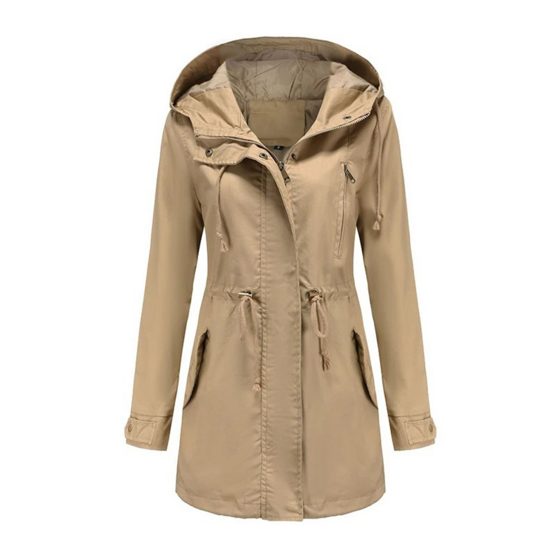 Ademende dames winddichte jas met capuchon, comfortabel polyester-katoen voor lente en herfst, elegant en functioneel.