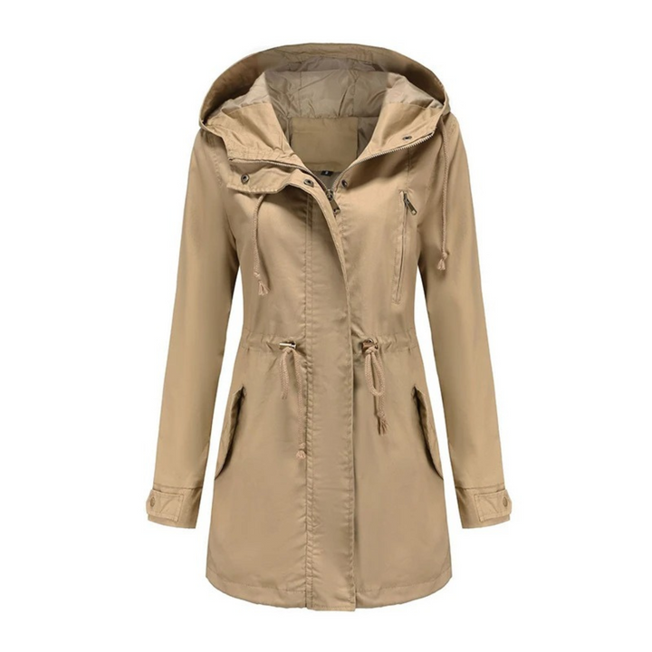 Ademende dames winddichte jas met capuchon, comfortabel polyester-katoen voor lente en herfst, elegant en functioneel.