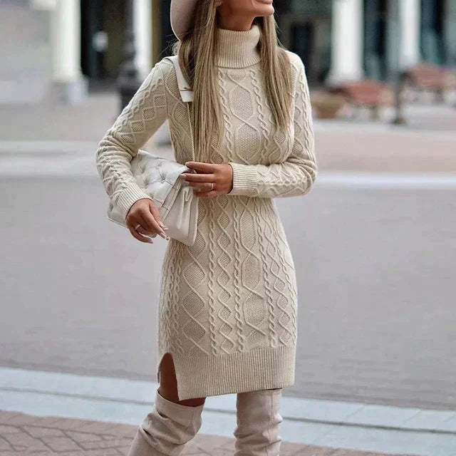 Modieuze warme winterjurk voor dames, perfect als casual of elegante jurk in de kou.