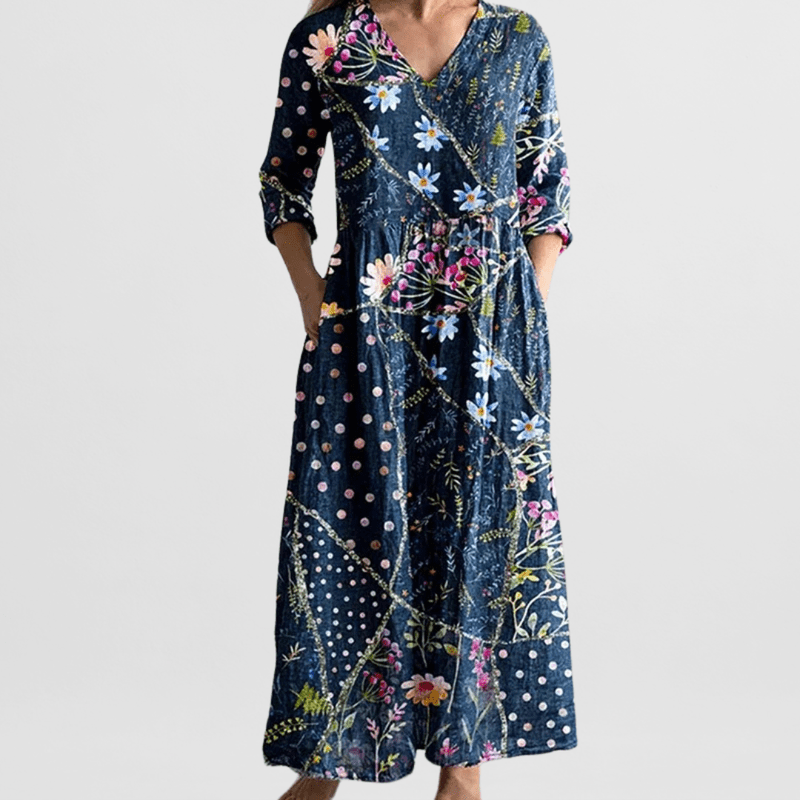 "Elegante dames zomerjurk met bloemenprint, vrouwelijke pasvorm, lichte stof, ideaal voor zonnige dagen en avondjes uit."