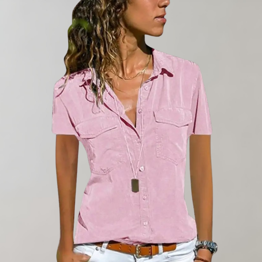 Modieuze damesblouse met elegant design en korte mouwen. Perfecte zomertop voor een chique en toch casual uitstraling.