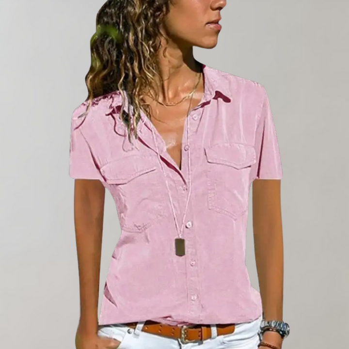 Modieuze damesblouse met elegant design en korte mouwen. Perfecte zomertop voor een chique en toch casual uitstraling.