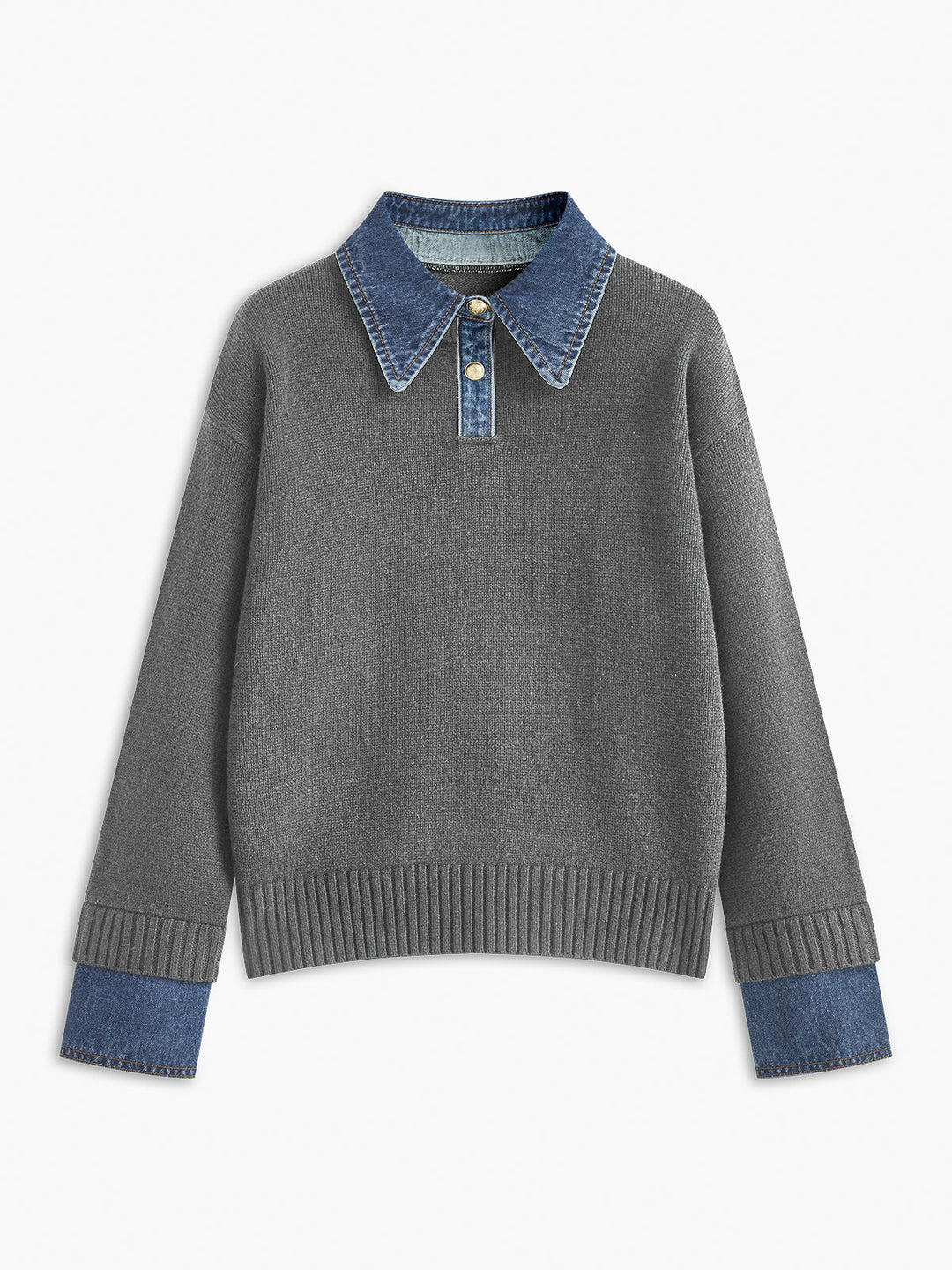 Moderne dames pullover met unieke ingebouwde overhemdkraag, een nette en trendy aanvulling op de damesmode.