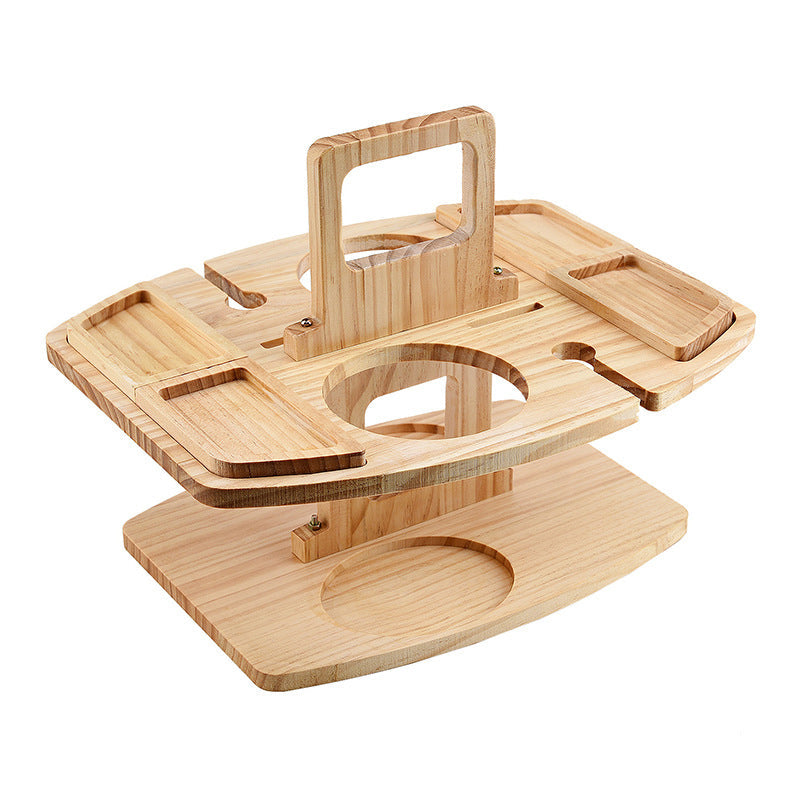 Compacte, draagbare eiken wijntafel. Ideaal voor picknicks, strand of tuin. Ruimte voor glazen en hapjes.