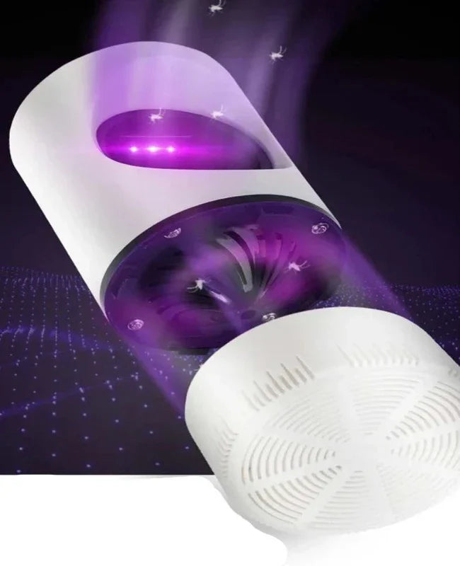 "Elegante en moderne elektrische muggenlamp met violet licht en zuigventilator voor muggenvrije nachten in huis."
