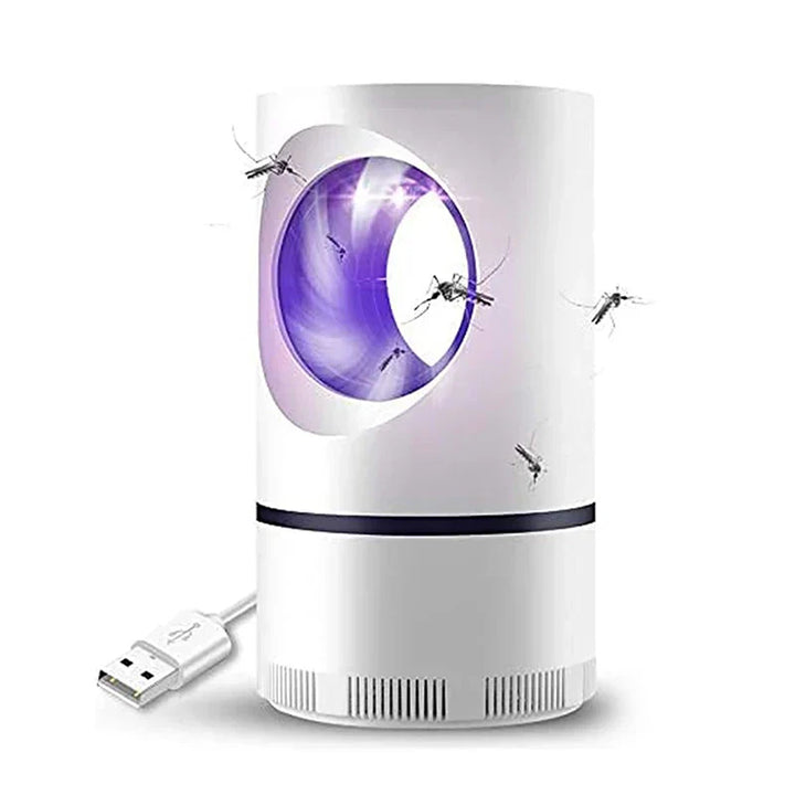 "Elegante en moderne elektrische muggenlamp met violet licht en zuigventilator voor muggenvrije nachten in huis."