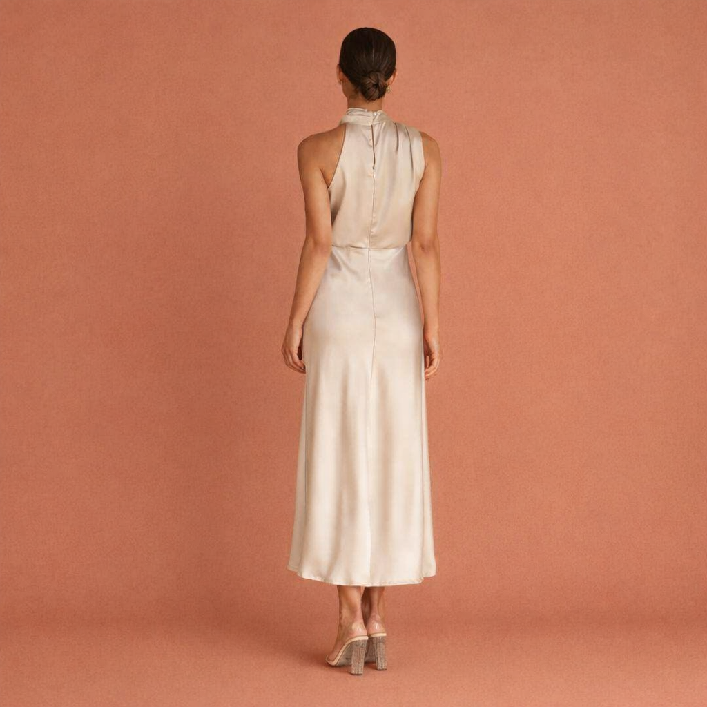 Mouwloze lange maxi jurk voor dames, perfect als galajurk of elegante feestjurk, met stijlvolle drapering.