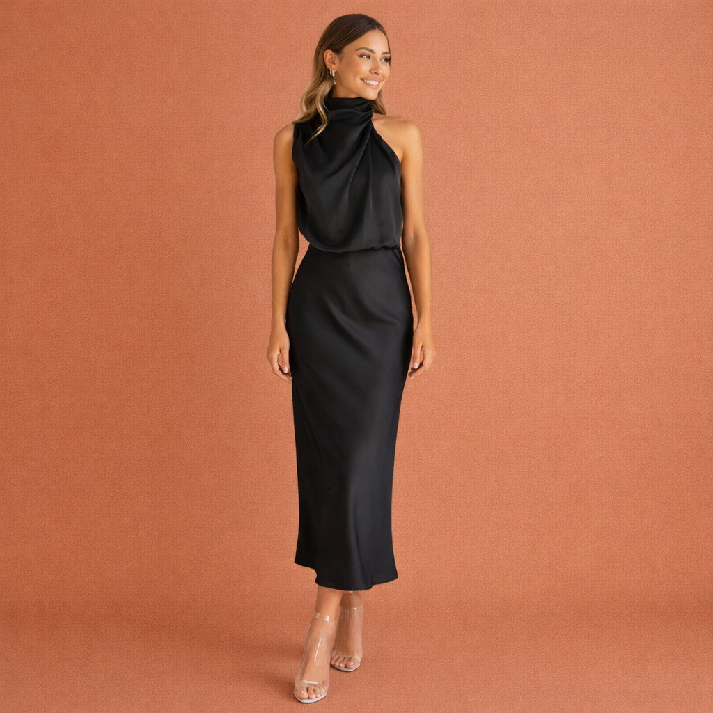 Mouwloze gedrapeerde maxi jurk voor dames, een vloeiende elegante feestjurk die perfect is voor een avondje uit.