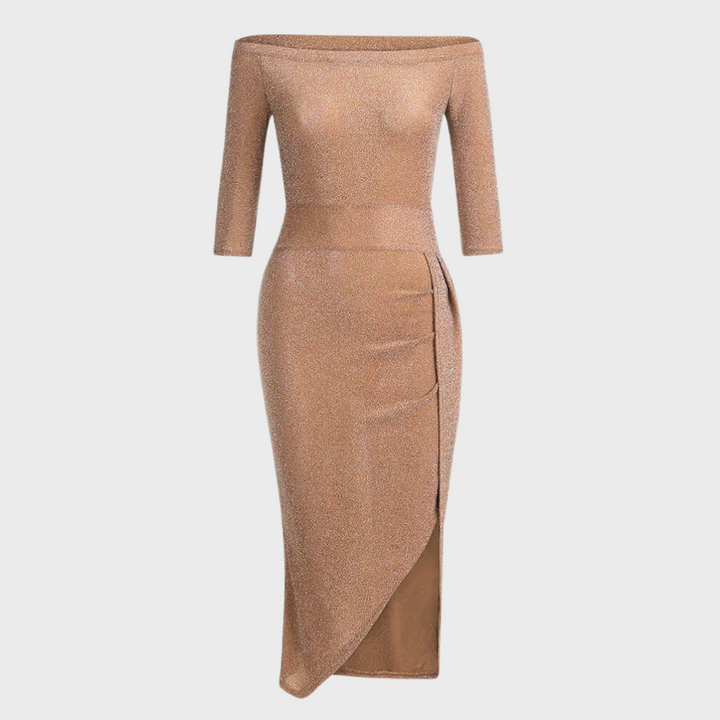 Opvallende galajurk met glitters, een lange dames avondjurk die elegantie uitstraalt voor feesten. Prachtig.