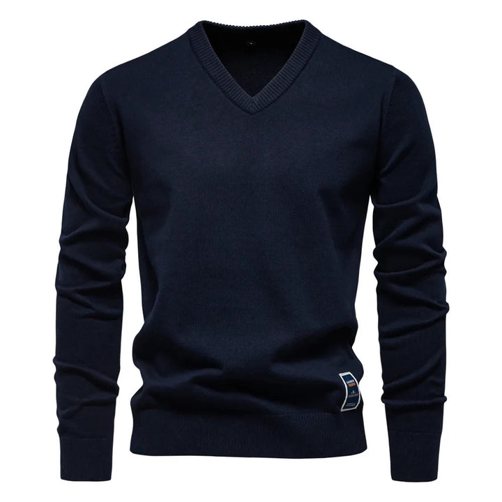Zachte, gebreide V-hals trui voor heren, een comfortabele en elegante basic voor dagelijks gebruik.