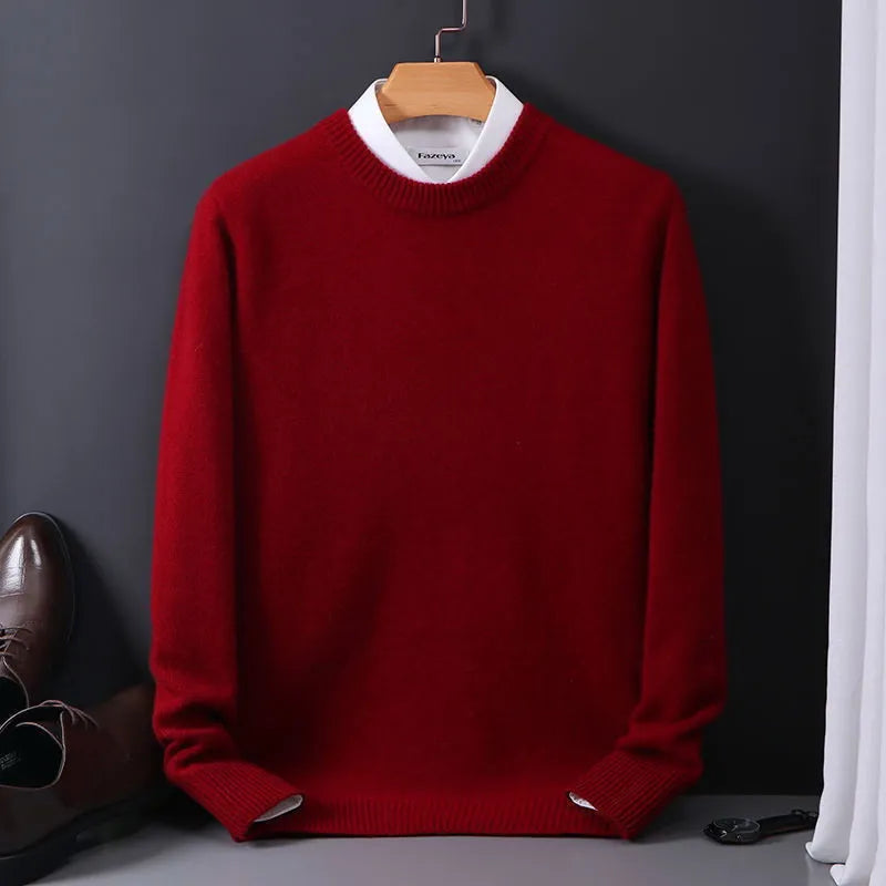 "Elegante kasjmier trui voor heren, tijdloze stijl, zachte textuur, slank silhouet, ideaal voor elke gelegenheid."