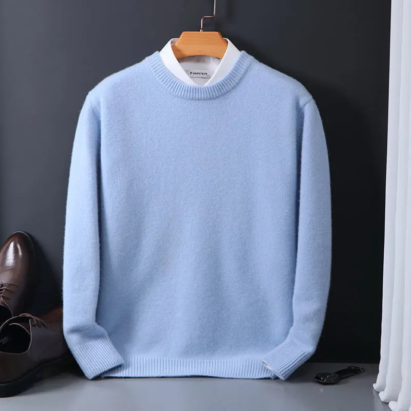 "Elegante kasjmier trui voor heren, tijdloze stijl, zachte textuur, slank silhouet, ideaal voor elke gelegenheid."