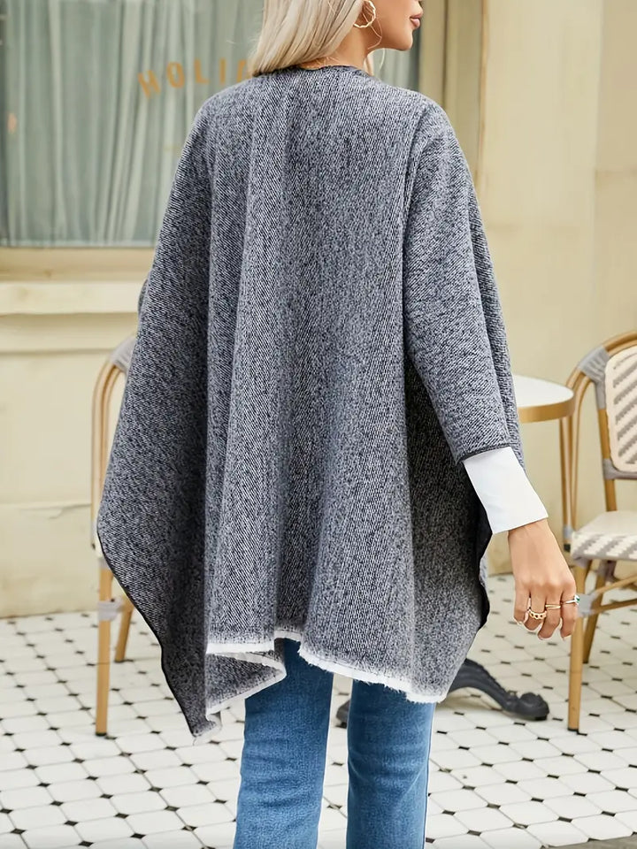 "Elegante katoenen poncho, stijlvolle cape in marineblauw, perfect voor dagelijks en formeel gebruik, lichtgewicht ontwerp."