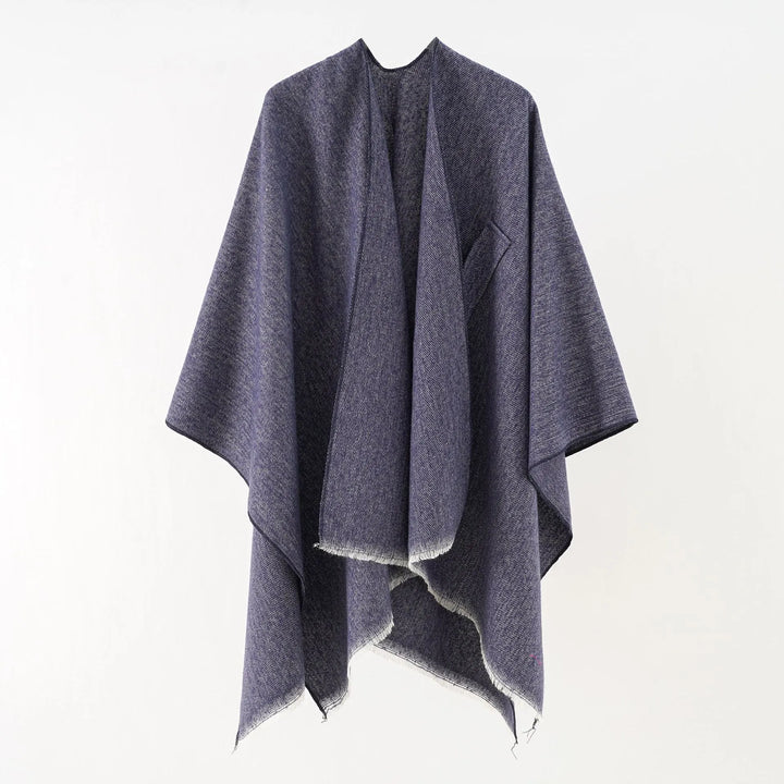 "Elegante katoenen poncho, stijlvolle cape in marineblauw, perfect voor dagelijks en formeel gebruik, lichtgewicht ontwerp."